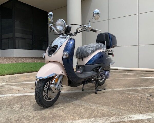 Trailmaster Sorrento 150A Retro Design Scooter, Electric & Kick Start, Aluminum Wheels, Rear Luggage Trunk